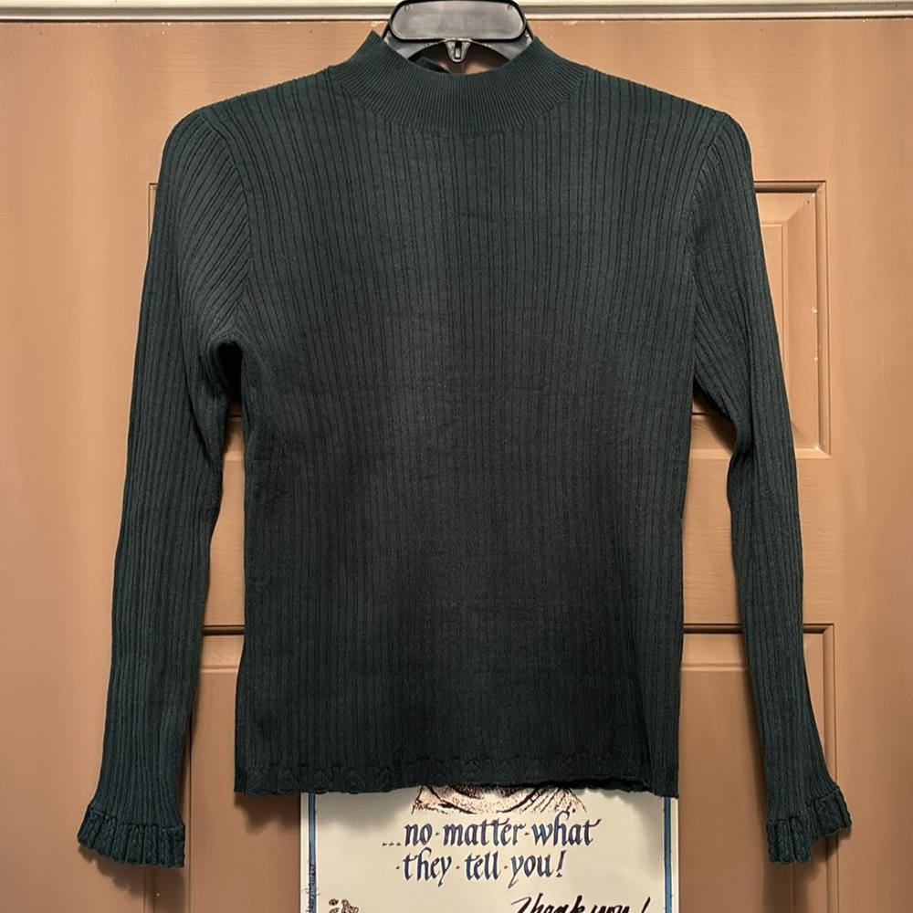 NWT Love Trend green Mock Neck thin ribbed knit Sweater size XL
